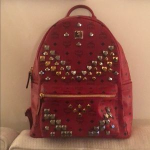 XL Red MCM studded backpack —never used!